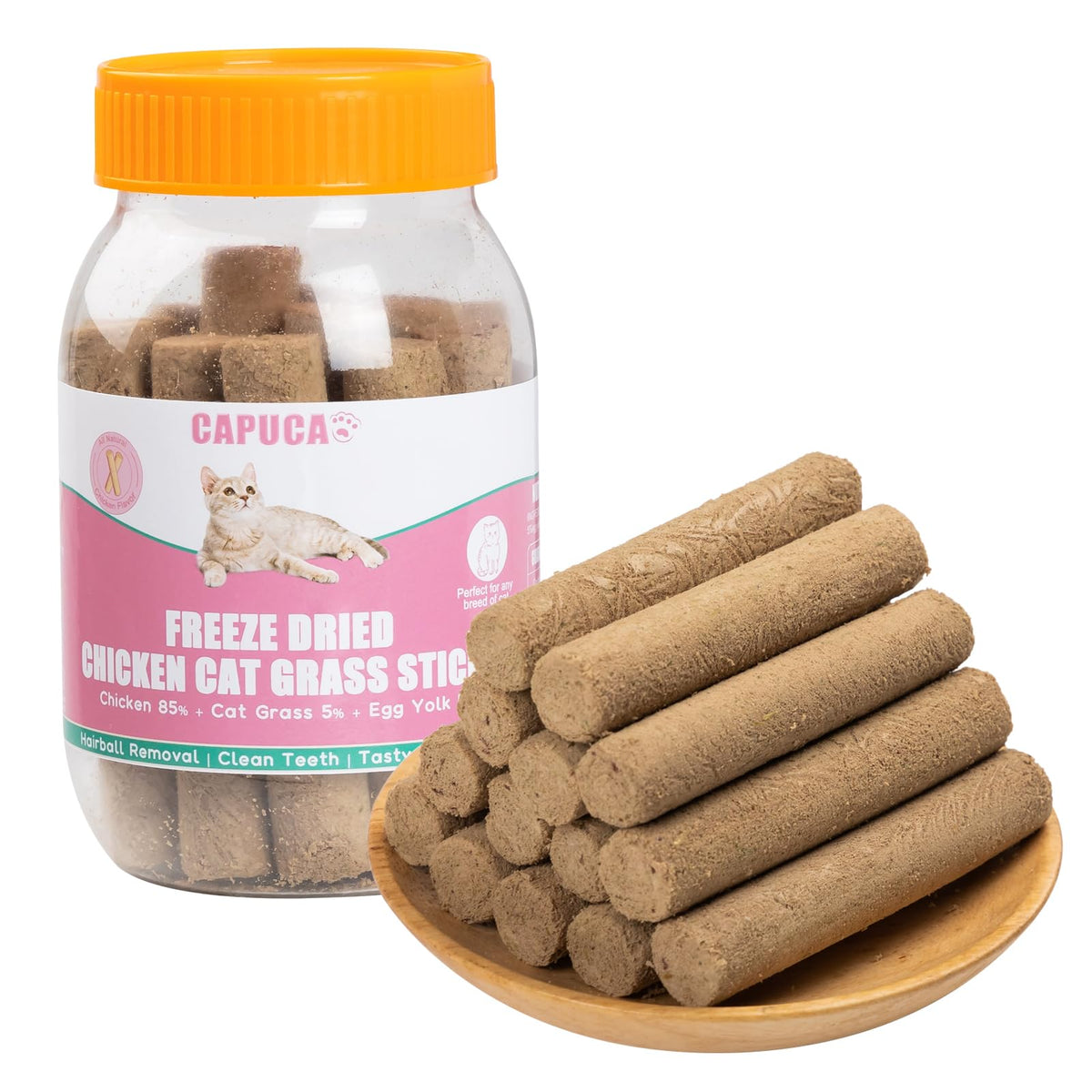 Cat Grass Teething Stick - 90g Natural Freeze Dried Chicken Cat Grass Stick with Chicken flover Cat Treats Snacks Edible Cat Chew Toys for Hairball Removal Teeth Cleaning