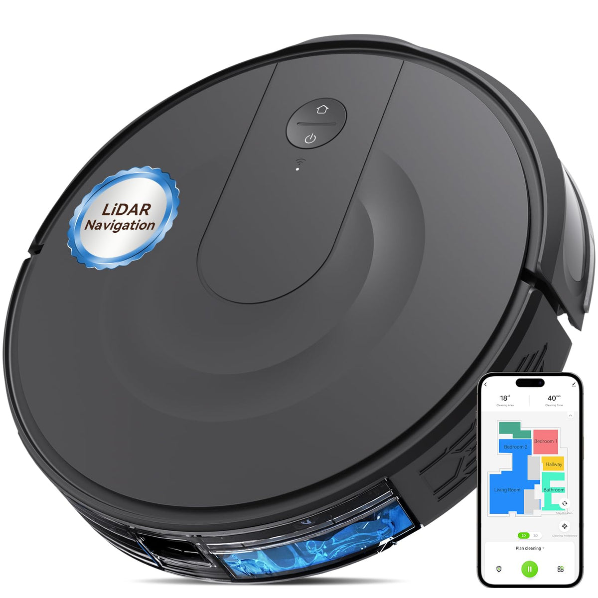 Kokaidia Robot Vacuum and Mop Combo LiDAR Navigation Ultra Slim Design 9000Pa Suction Robotic Vacuum Cleaner โ 200 Min Runtime Auto Recharge Customizable Cleaning for Pet Hair Hard Floors