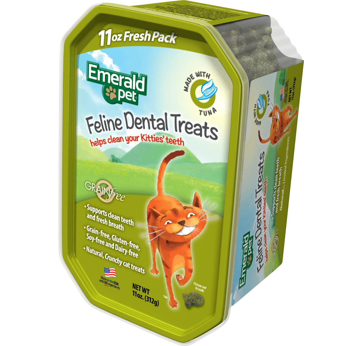 Feline Dental Treats — Tasty and Crunchy Cat Dental Treats Grain Free — Natural Dental Treats to Clean Cat Teeth Freshen Cat Breath and Reduce Plaque and Tartar Buildup — Tuna Treats 11 oz