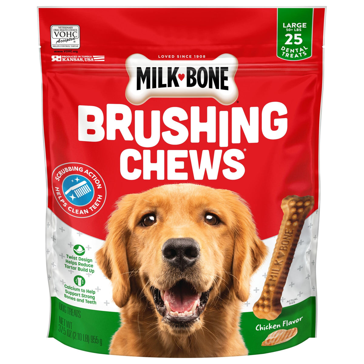 Milk-Bone Brushing Chews Dog Dental Treats – Large, Chicken, 25 Count