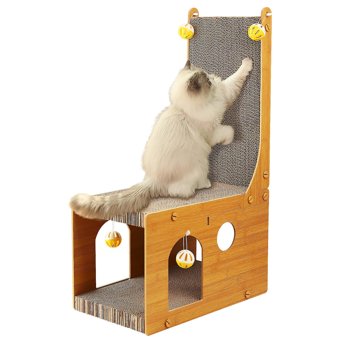 YEMOO L-Shaped Cardboard Cat Scratcher with 4 Bell Balls