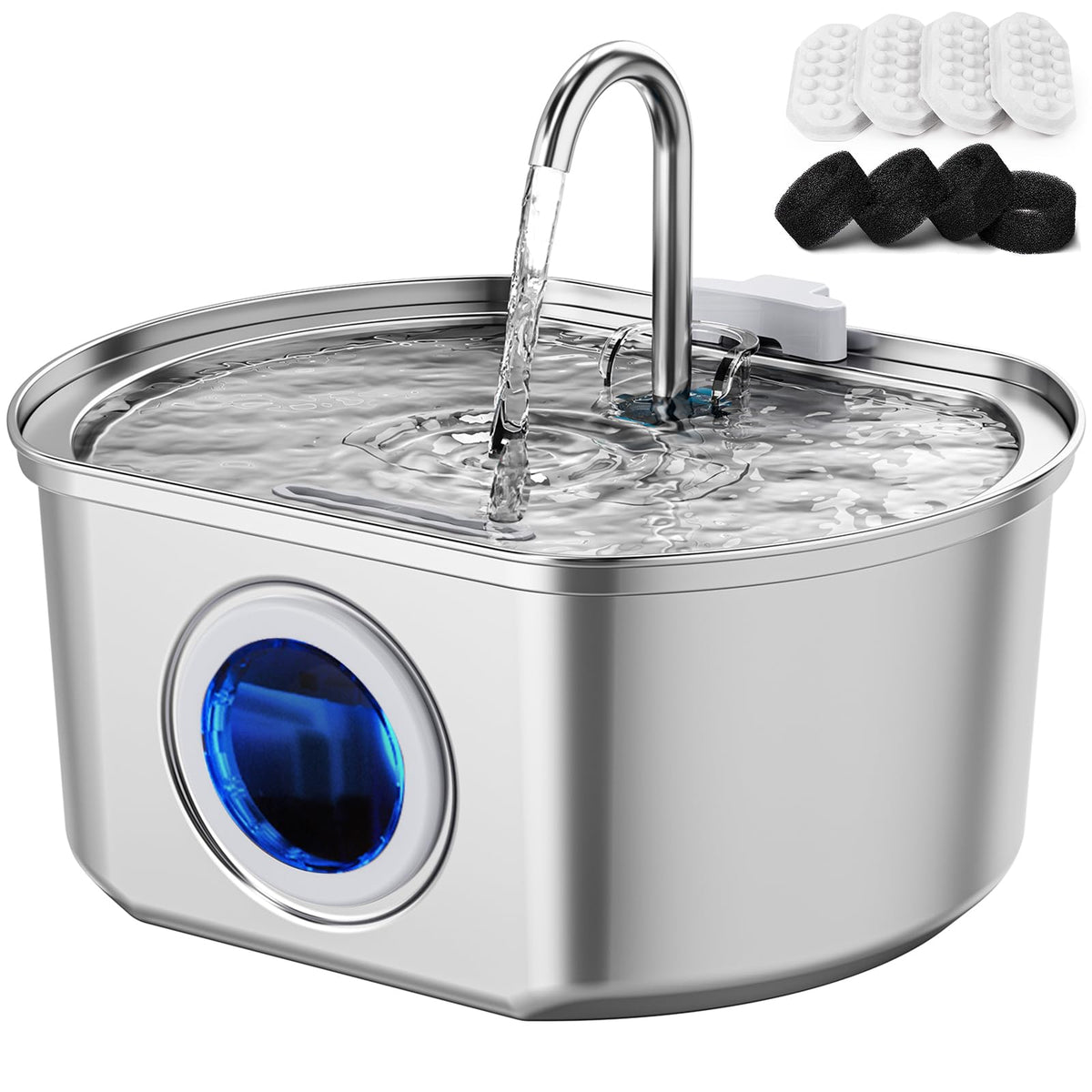 Stainless Steel Cat Water Fountain with Water-Level Window – 3.2 L