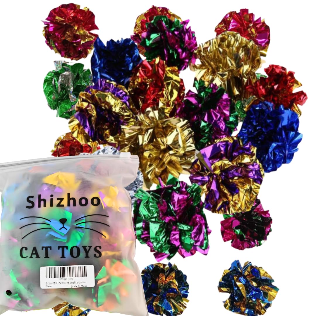 Shizhoo Large Crinkle Ball Cat Toys – 12-Pack