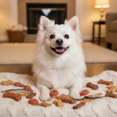 White Dog with Treats