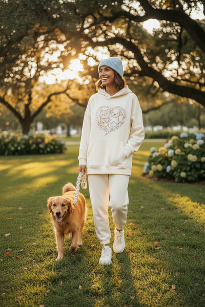 Park walk with dog and cat heart hoodie