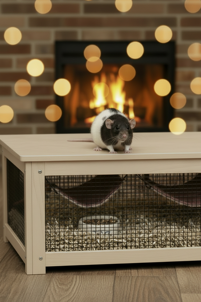 Small pet rat on cage portrait