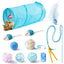 MALLMALL6 Cat Toy Set with Foldable Blue Tunnel – 11 Pieces
