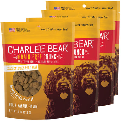 Charlee Bear Crunchy Dog Treats – Peanut Butter & Banana, 4 × 8 oz