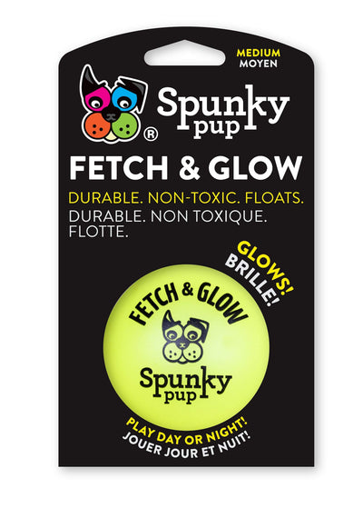 Spunky Pup Fetch & Glow Dog Ball – Medium, 2.5 in, Assorted Colors