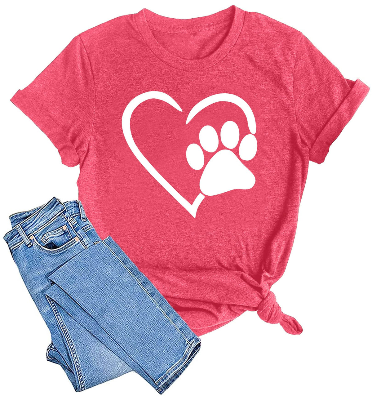 Women’s Paw & Heart Graphic T-Shirt – Hot Pink, Medium