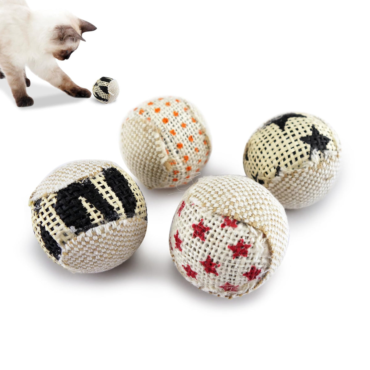 TTcat Canvas Rattle Ball Cat Toys – 4-Pack