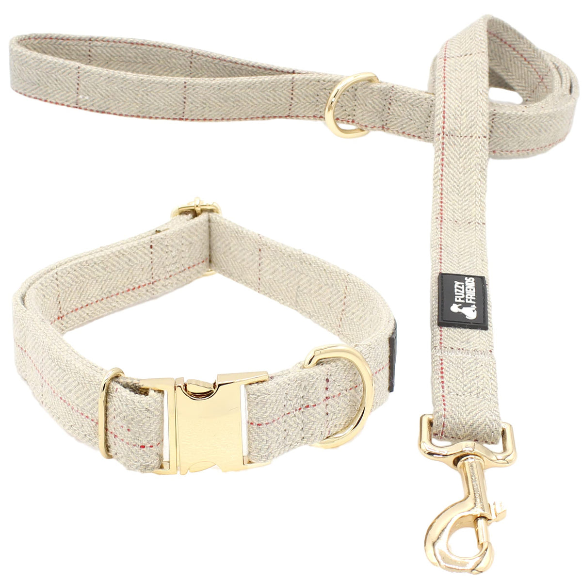 Fuzzy Friends Wool Dog Collar & Leash Set – Beige Tweed, Small