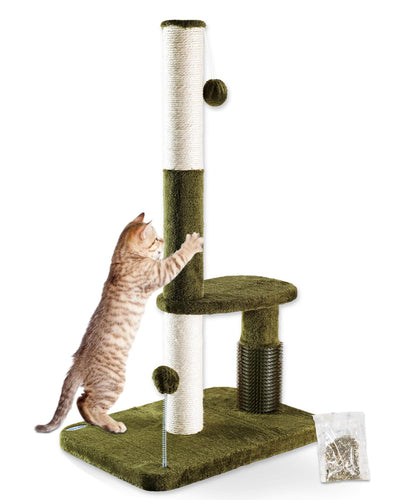 Happi N Pets Sisal Cat Scratching Post with Grooming Brush – 34 in, Green