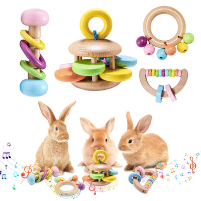 AOWPFVV 4 Pcs Wooden Bunny Toys - Safe Rabbit Toys Bite-Resistant Guinea Pigs Toys for Chinchillas Hamsters Small Animals Playing Teeth Grinding Indoor Outdoor