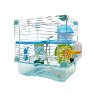 PINVNBY Hamster Cage Mouse Cage and Habitats Hamster Enclosure Hamster Habitat for Mouse Mice Rat Gerbils and Small Animals 10.6 x 7.8 x 10.6inches(Bule)