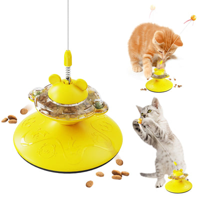 yikinb Cat Treat Puzzle with Rotating Disk & Catnip Balls – Yellow