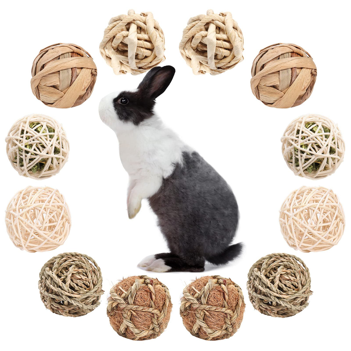 PStarDMoon 12 PCS Small Animals Activity Toys Bunny Play Balls Rolling Chew Toys & Gnawing Treats for Rabbits Guinea Pigs Chinchilla Bunny Degus - Pet Cage Entertainment Accessories