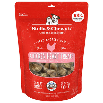 Stella & Chewys Freeze-Dried Raw Single Ingredient Chicken Hearts Dog Treats 11.5 oz. Bag
