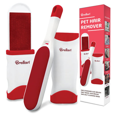 Pet Hair & Lint Remover Brush Set – Standard & Travel Size, Red