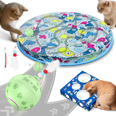BETOPET Automatic Rolling Cat Toy Ball with Mesh Pouch