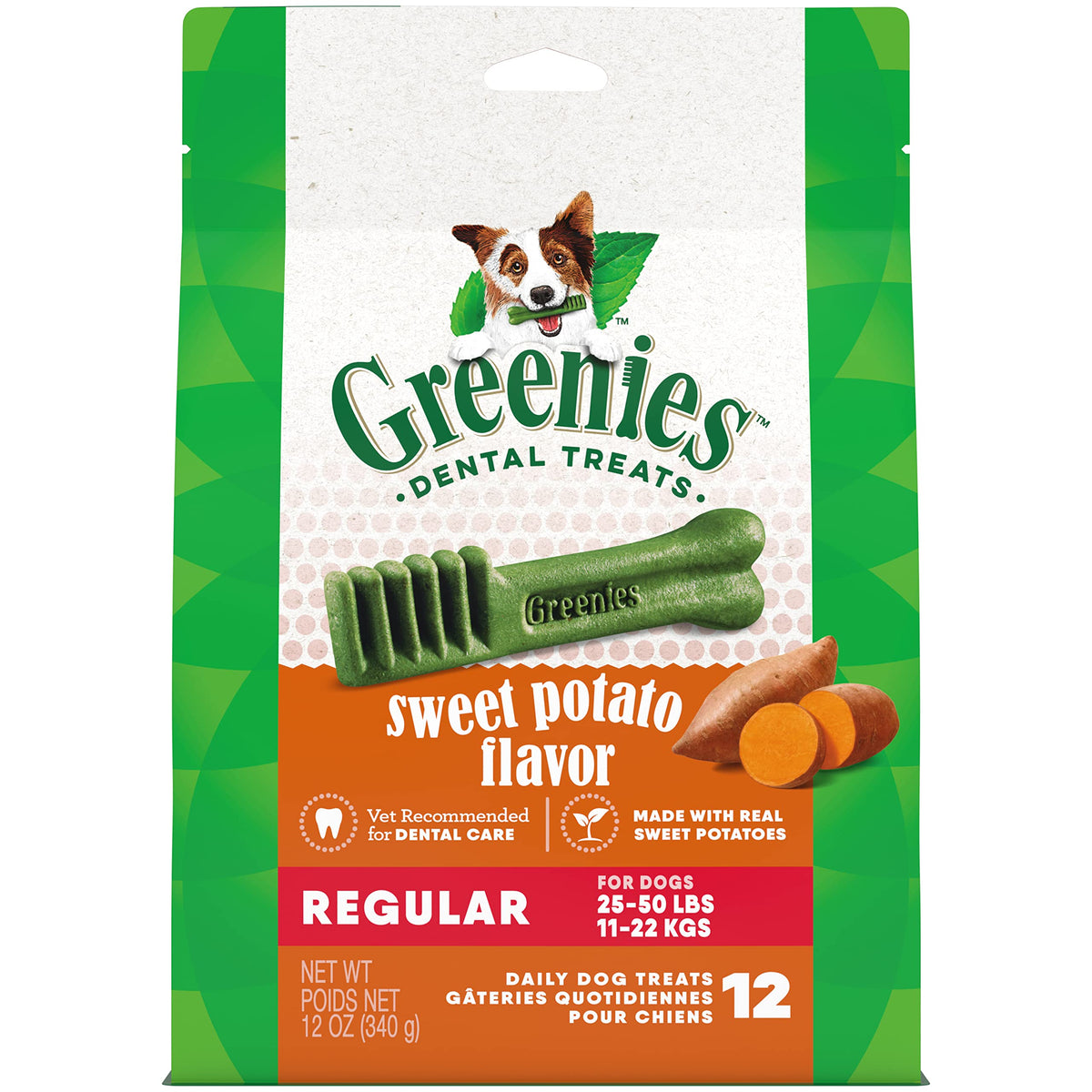 GREENIES Regular Sweet Potato Dog Dental Treats – 12 Count, 12 oz