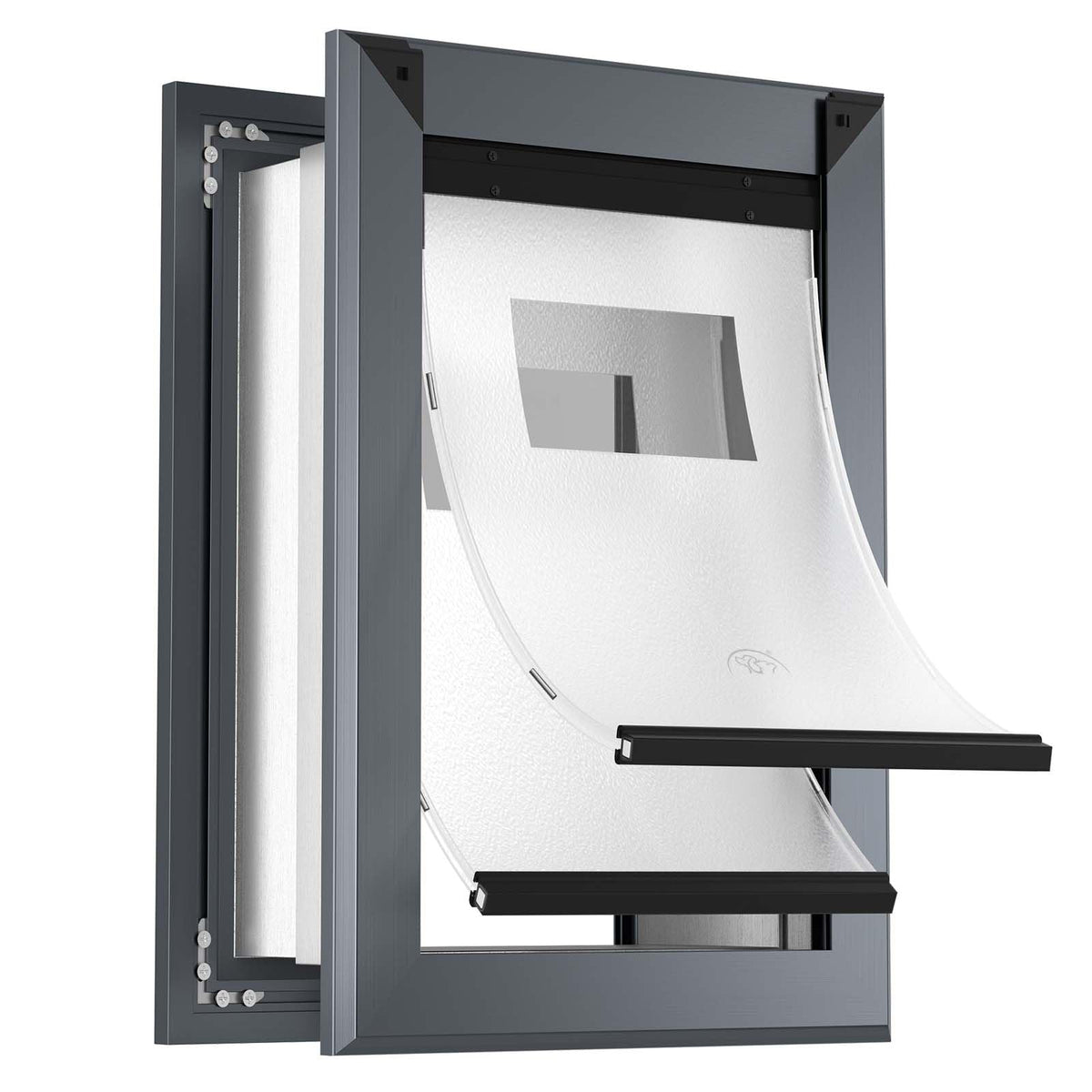 Aluminum Wall-Mounted Dog Door with Double Flaps – Smoky Gray