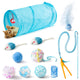 MALLMALL6 Cat Toy Set with Foldable Blue Tunnel – 11 Pieces