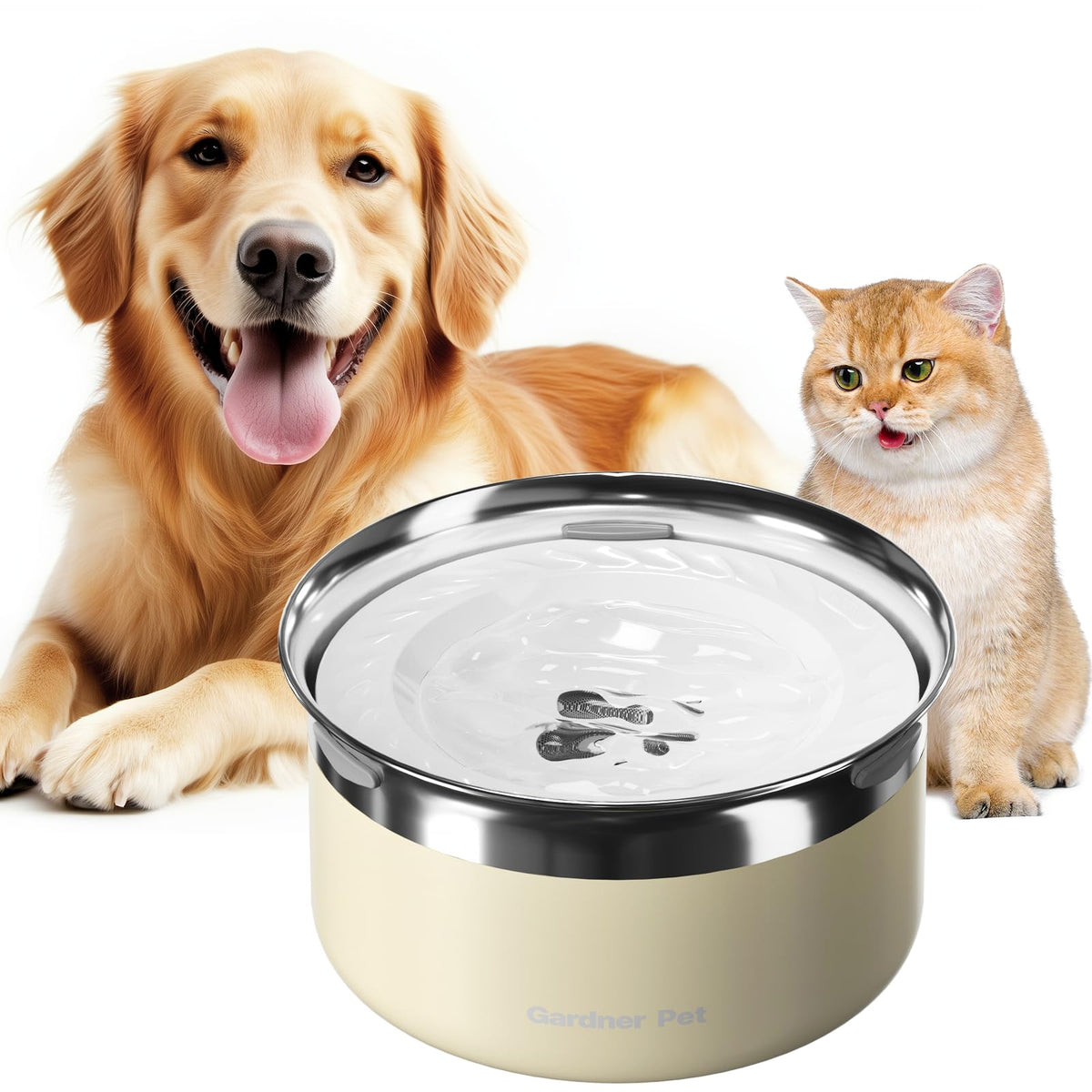 Gardner Pet Stainless Steel Water Bowl with Floating Disk – 3.85 L, White