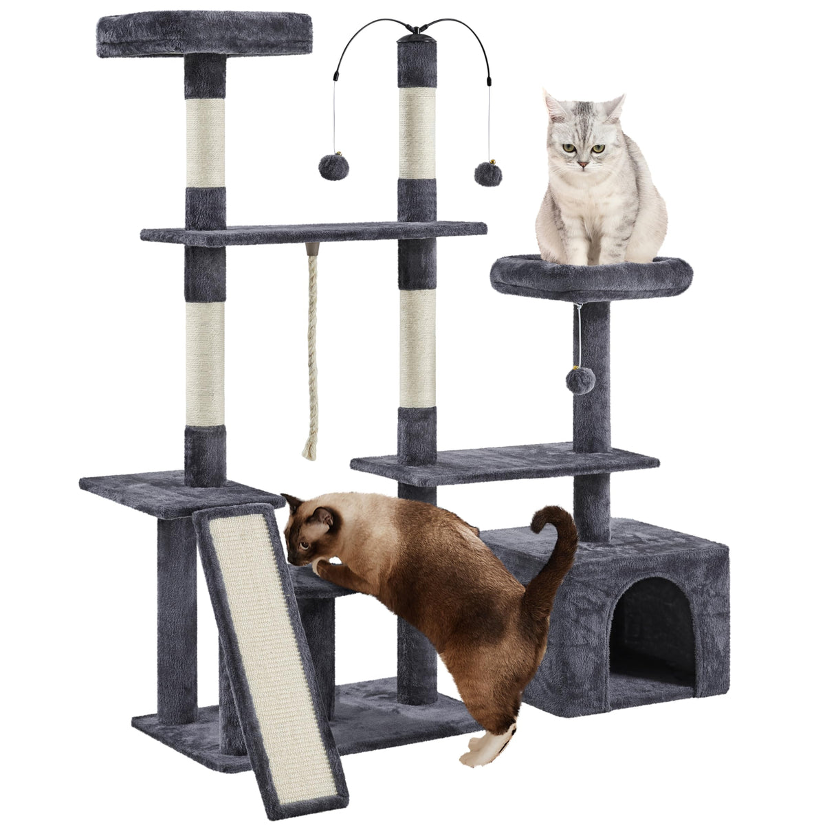 Yaheetech Multi-Level Cat Tree Cat Tower for Indoor Cats Cat Condo with Scratching Posts Cat Furniture Play Center Plush Perch Rotatable Cat Tree for Kittens/Large Cat Dark Gray
