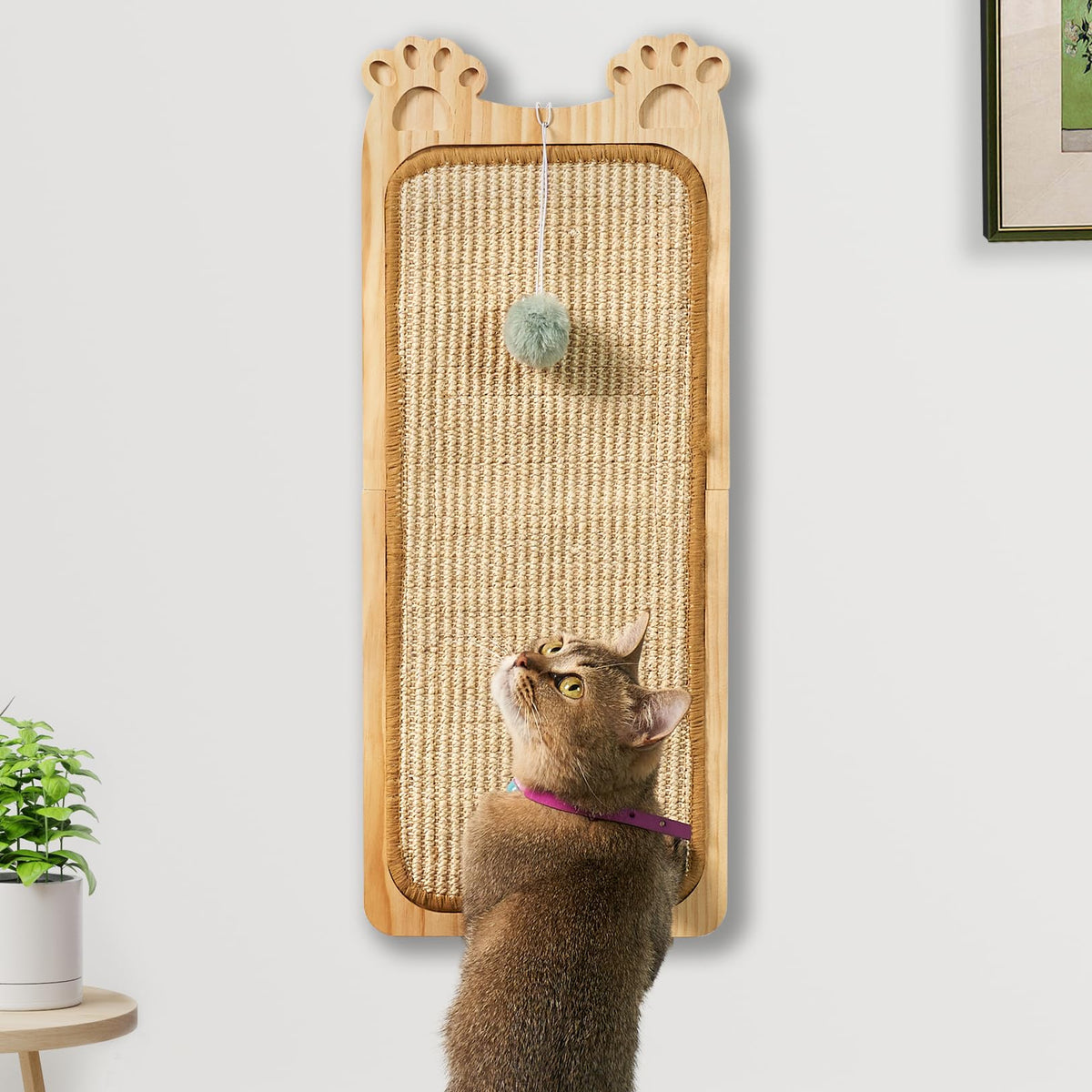 Wall-Mounted Wood & Sisal Cat Scratching Board
