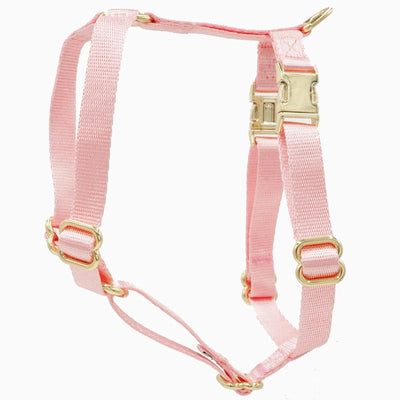 Adjustable Nylon Dog Harness with Gold Metal Buckles – Pink, M