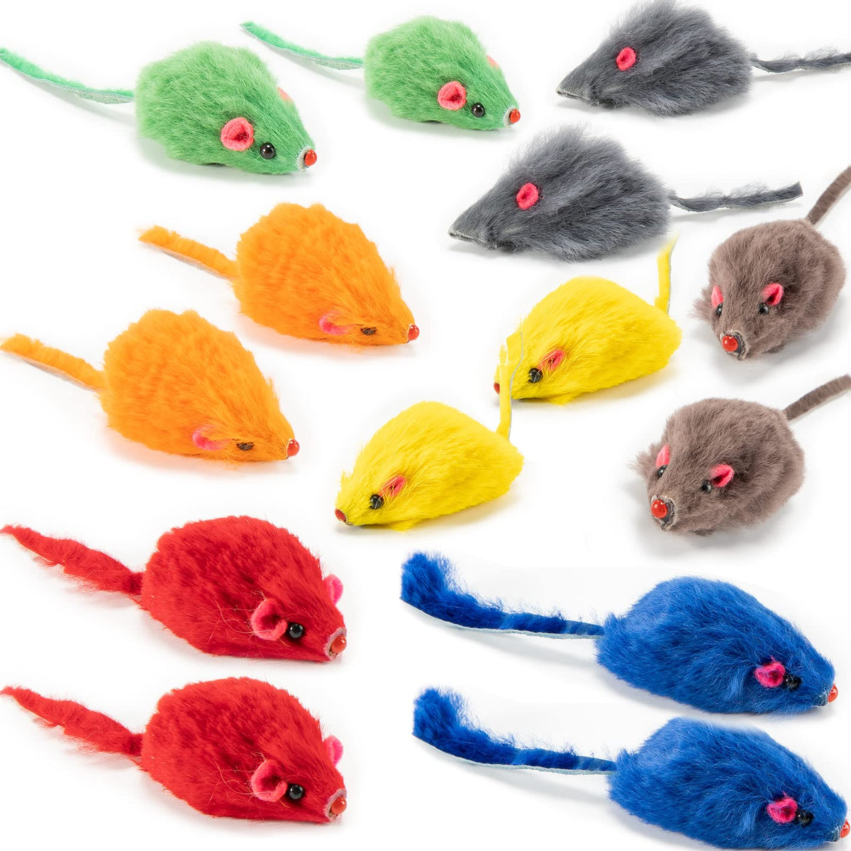 Yangbaga Rainbow Rattle Mouse Cat Toys – 14-Pack