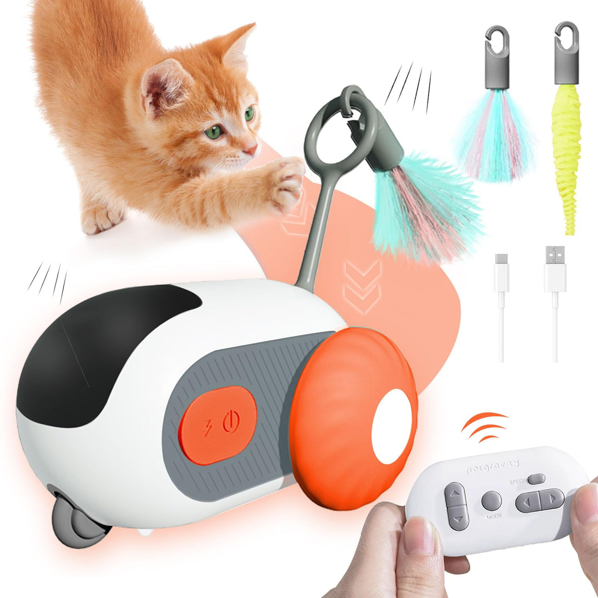 Sirualtz Rechargeable Remote-Control Cat Toy – Orange