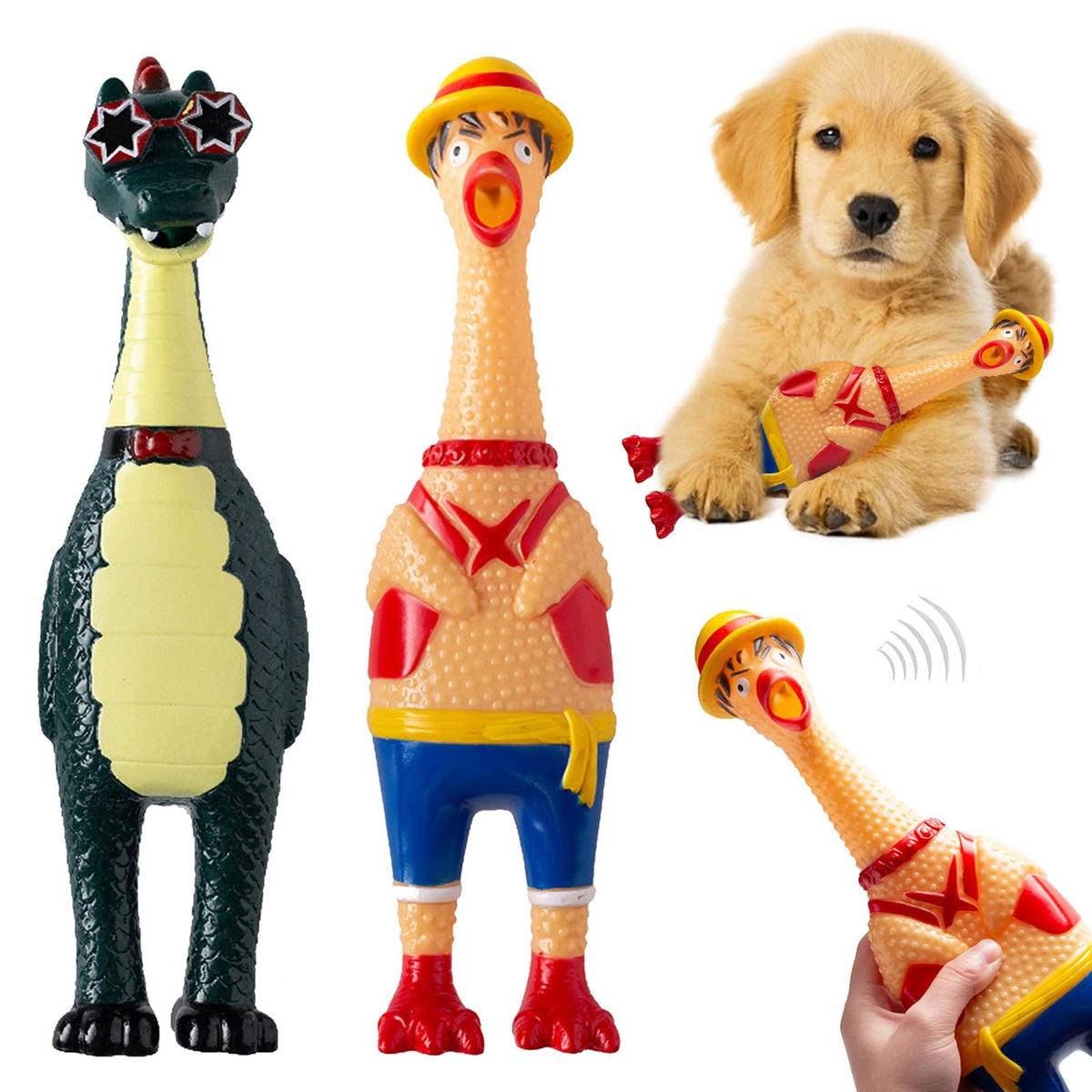 Latex Squeaky Dog Toys – 2-Pack, Dinosaur & Lufei