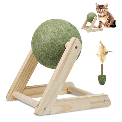 Catnip Ball Cat Toy with Wooden Holder