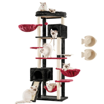 Hey-brother Multi-Level Cat Tree – 70.8 in, Black & Red