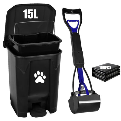mayayaday Dog Waste Bin with Scooper & 100 Bags – Black, 15 L