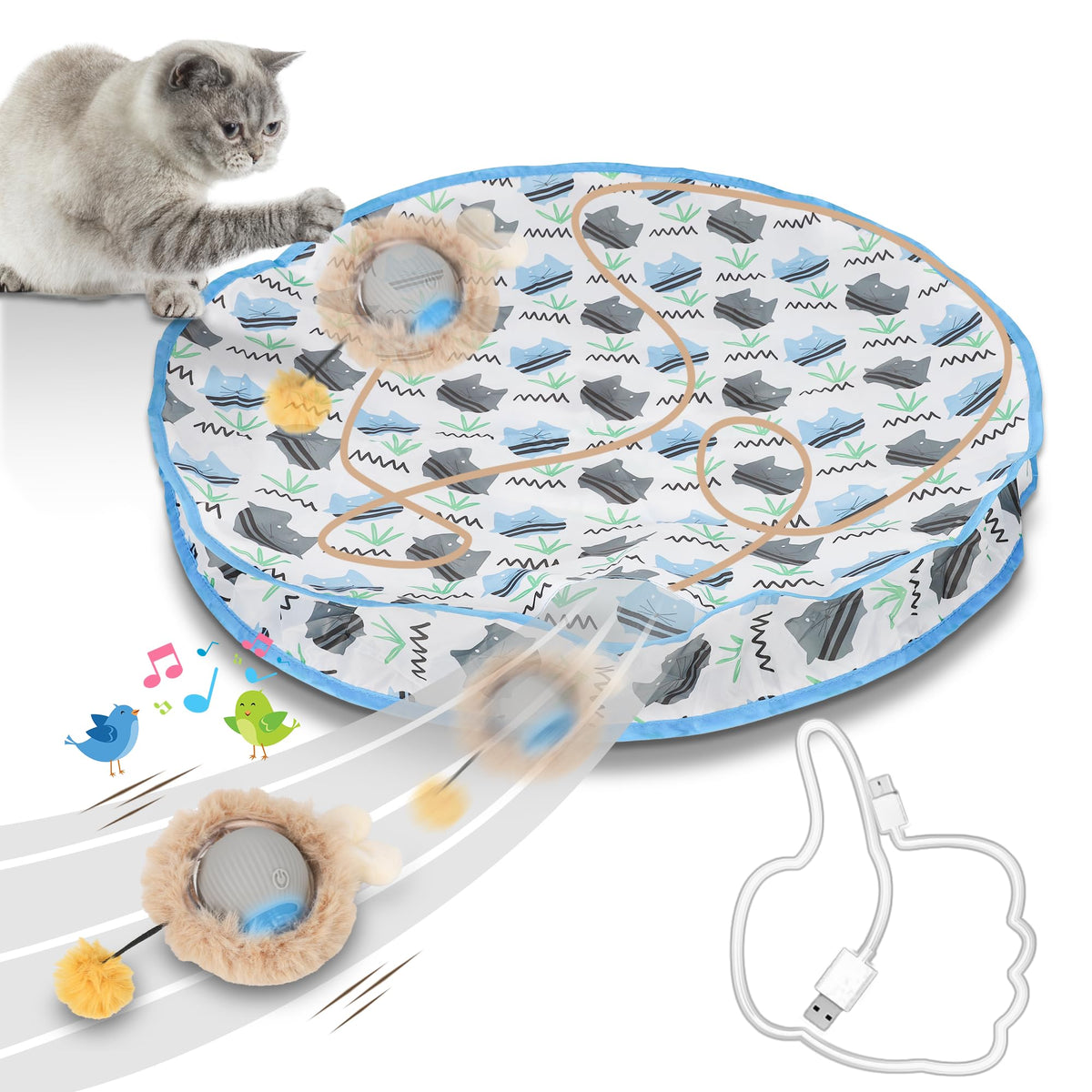 Rechargeable Motion-Activated Cat Toy Ball with Play Pouch