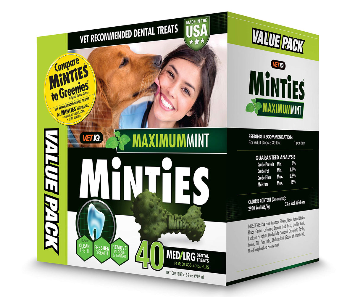 VetIQ Minties Dog Dental Chews – Medium/Large, Over 40 lb