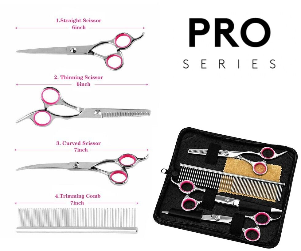 Pet Grooming Scissors Kit with Comb & Storage Case