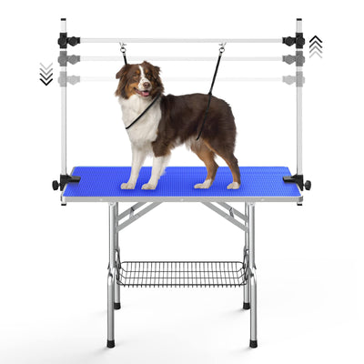 Lyromix Folding Pet Grooming Table with Arms & Tray – 46 in, Blue