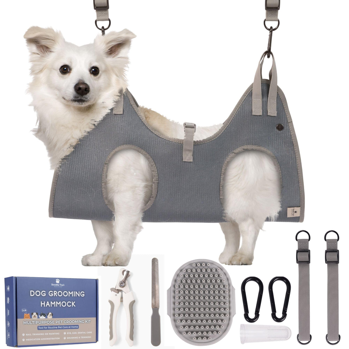 Dog Grooming Hammock Kit with Nail Clippers – Medium