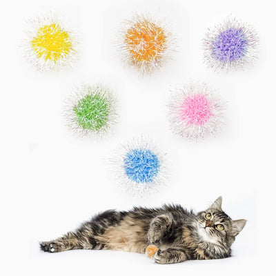 Andiker Sparkle Pom-Pom Cat Toy Balls – 6-Pack