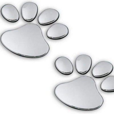 Credible 3D Paw Print Adhesive Car Decals – Silver, 2 Pairs