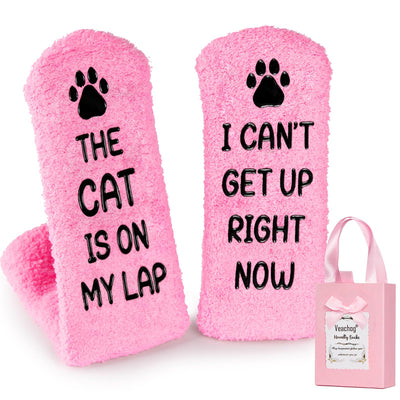 Veachog Fuzzy Cat Lover Socks – Cat Is on My Lap, Pink