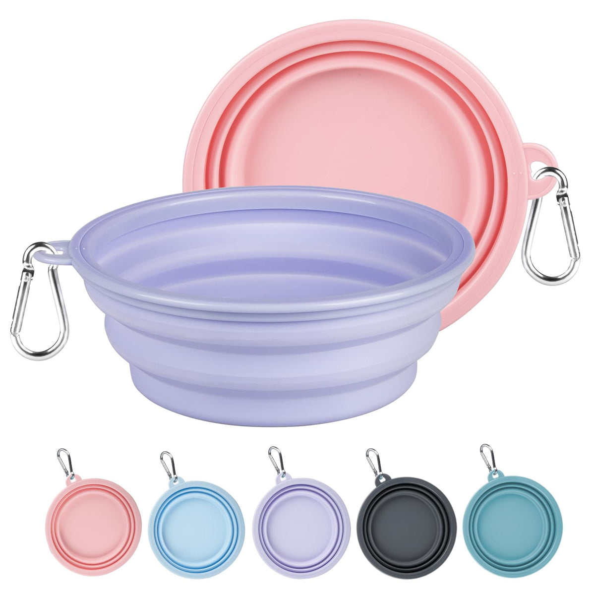 Kytely Collapsible Travel Pet Bowls – 2-Pack, 650 mL, Lavender & Pink