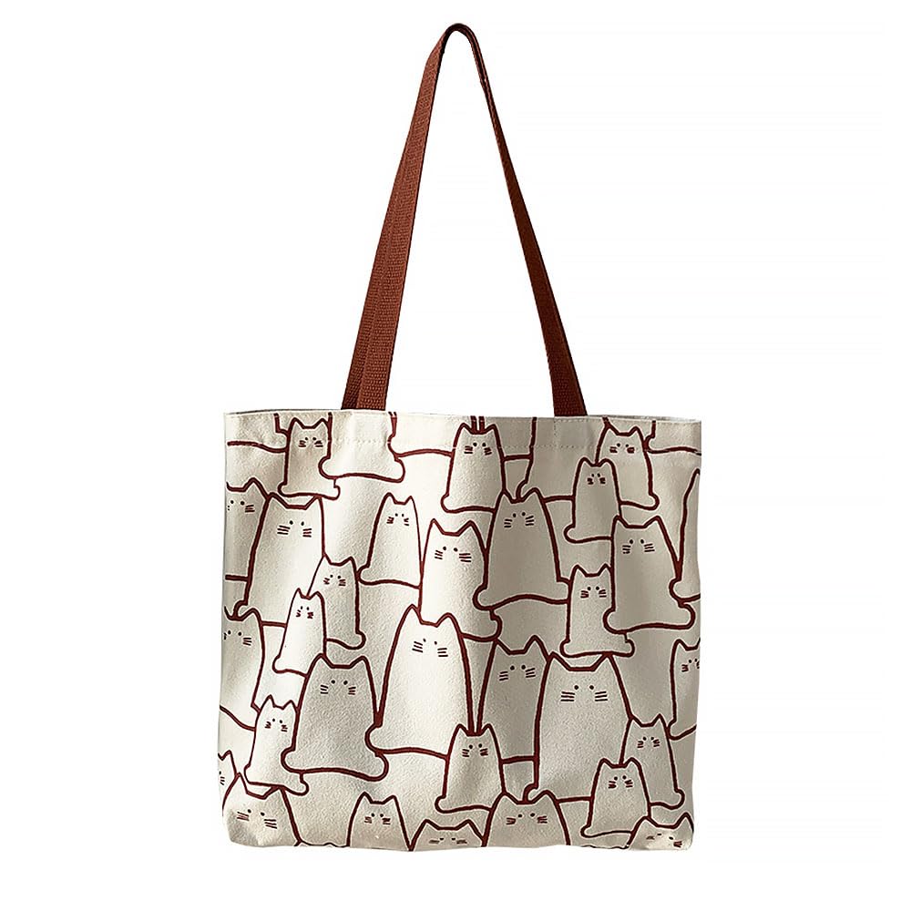 Finyoffiy Cat-Themed Canvas Tote Bag – Beige, 42 × 38 cm