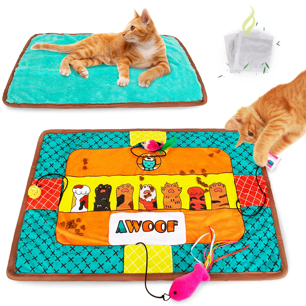 AWOOF Washable Catnip & Crinkle Cat Play Mat – 21.6 × 15.7 in
