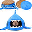 Shark-Shaped Small-Pet Hideout Bed with Cushions – Navy Blue