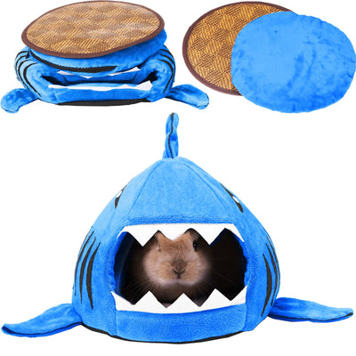 Shark-Shaped Small-Pet Hideout Bed with Cushions – Navy Blue